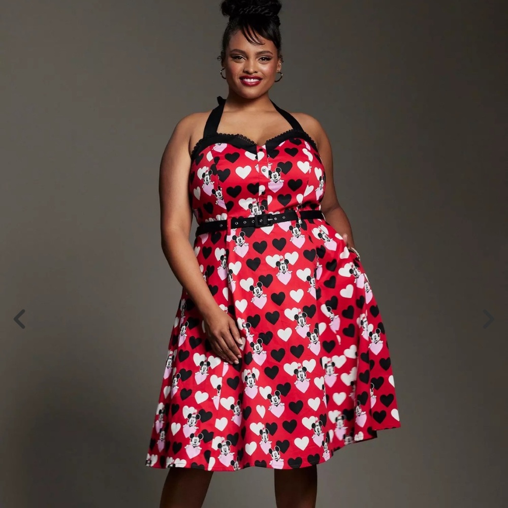 Her Universe Disney Mickey Mouse & Minnie Mouse Hearts Retro Halter Dress Plus